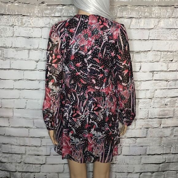 IRO Deyfle Silk Chiffon Floral Ruffle Black Pink Mini Dress Size Small Fairycore - Picture 3 of 7